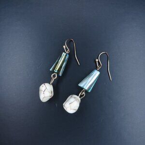 Teal and White Stone Earrings